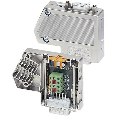 Ein elektrischer Adapter mit offener und geschlossener Ansicht. Zeigt interne Verdrahtung und Anschlussklemmen für Steckverbindungen.