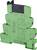 Ein grünes, elektronisches Bauteil mit mehreren Beschriftungen, verwendet in Schaltschränken für Steuer- und Regelungstechnik.