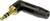 Ein Winkel-Adapter-Stecker für Audio-Anschlüsse, schwarz mit goldener Spitze, verwendet in Audiogeräten für bessere Zugentlastung.