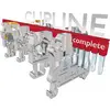 Stromverteilungsklemme mit dem Text 'CLIPLINE complete' oben, zeigt Komponenten zur elektrischen Verbindung in einem Schaltsystem.