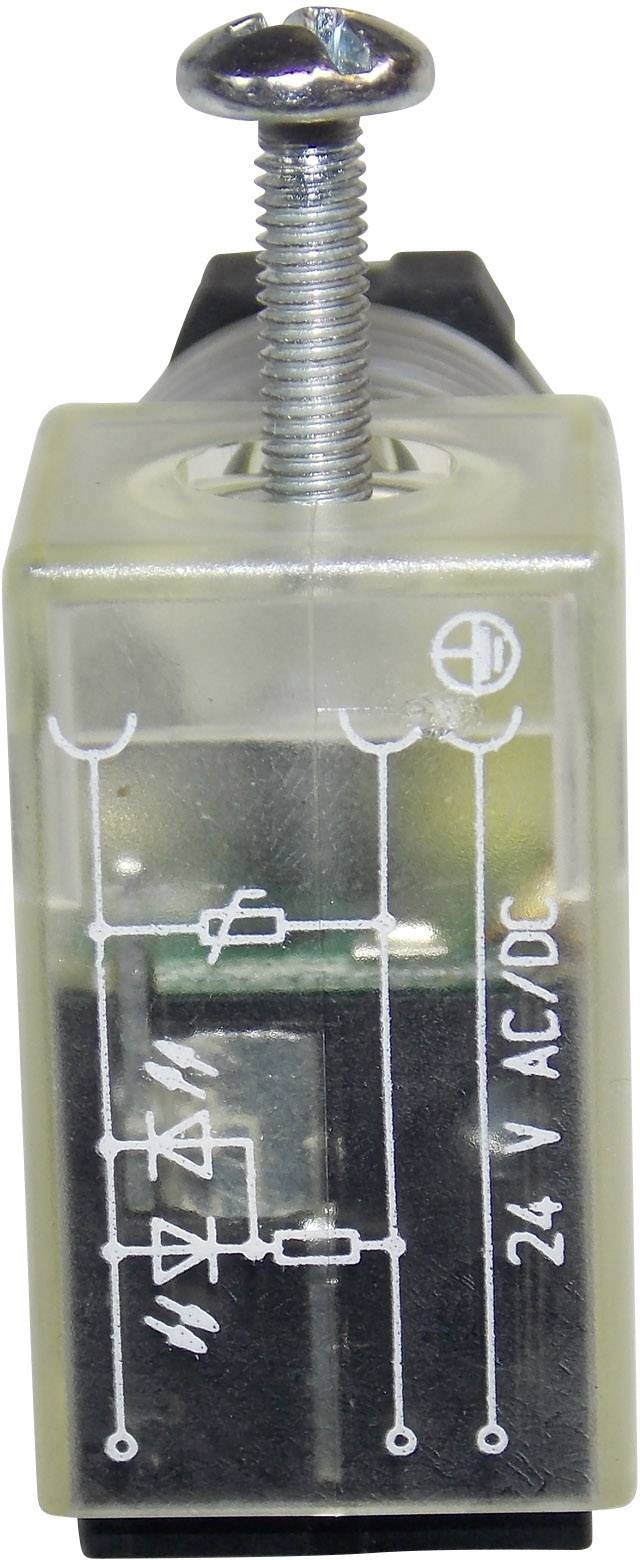 Relais mit verdrahtetem Schaltplan, sichtbar auf der Oberfläche. Anschluss für 24 V AC/DC.