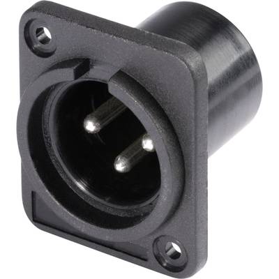Schwarze 2-polige elektrische Steckdose mit rechteckiger Basis und zylindrischer Fassung, von vorne sichtbar.