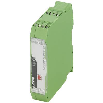 Ein grünes elektronisches Gerät mit Anschlüssen oben und einem Schalter mit den Markierungen 'On' und 'Off' an der Vorderseite.