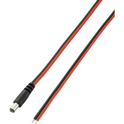 Abbildung zeigt ein schwarzes und rotes Netzkabel mit einem Stecker an einem Ende und offenen Drähten am anderen Ende.