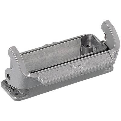 Graues Metallgehäuse einer Industriesteckverbindung mit Öffnung oben, geeignet für den Schutz und die Befestigung von Kabelverbindungen.