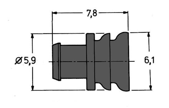 Technische Zeichnung eines Formteils mit Maßen: Länge 7,8 cm, Durchmesser 5,9 cm, Höhe 6,1 cm. Profil mit Wellenform.