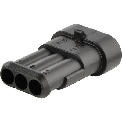 Schwarzer dreipoliger Stecker mit rechteckiger Basis und nummerierten Anschlüssen, für elektrische Verbindungen in Geräten verwendet.