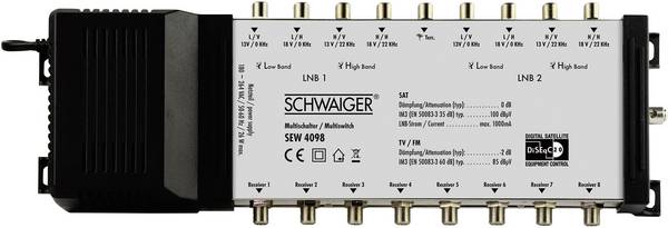 Schwaiger SEW4098 SAT Multischalter Eingänge (Multischalter): 9 (8 SAT/1 terrestrisch) Teilnehmer-Anzahl: 8