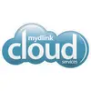 Ein Logo mit der Aufschrift 'mydlink cloud services' in weißen Buchstaben auf einem blauen Wolkenhintergrund.