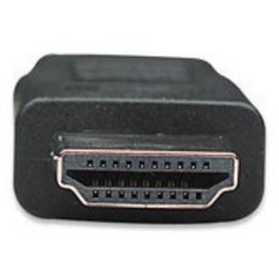 Ein schwarzer HDMI-Stecker aus Kunststoff mit sichtbaren Verbindungspins, verwendet für Audio- und Videoübertragung zwischen Geräten.