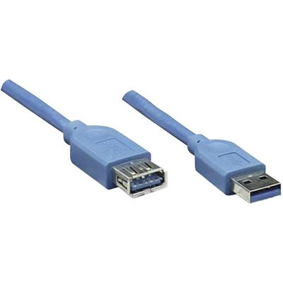 Zwei blaue USB 3.0 Kabelstecker, einer mit männlichem, einer mit weiblichem Anschluss, die eine Datenverbindung herstellen können.