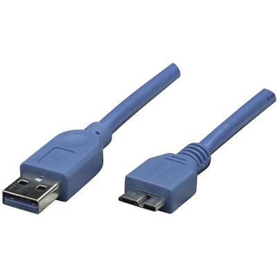 Manhattan USB-Kabel USB 3.2 Gen1 (USB 3.0 / USB 3.1 Gen1) USB-A Stecker, USB-Micro-B 3.0 Stecker 2.00 m Blau vergoldete 