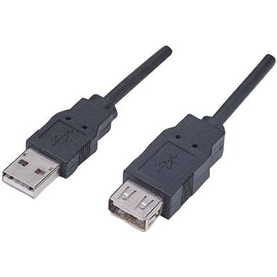 Manhattan USB-Kabel USB 2.0 USB-A Stecker, USB-A Buchse 1.80 m Schwarz vergoldete Steckkontakte, UL-zertifiziert 338653-
