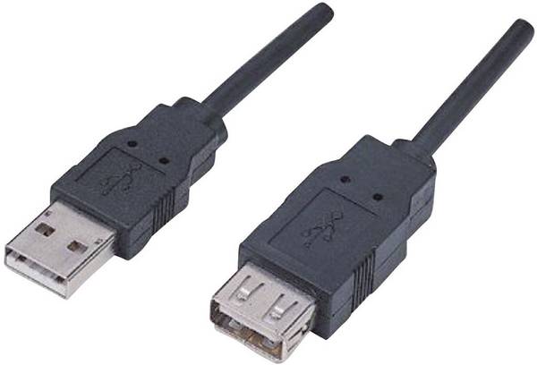 Manhattan USB-Kabel USB 2.0 USB-A Stecker, USB-A Buchse 1.80 m Schwarz vergoldete Steckkontakte, UL-zertifiziert 338653-CG