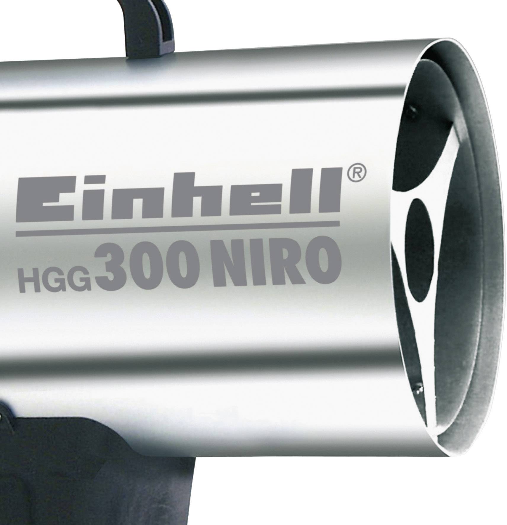 Gasbrenner mit der Aufschrift 'Einhell HGG 300 NIRO', silbernes Gehäuse, geeignet für Heiz- oder industrielle Anwendungen.