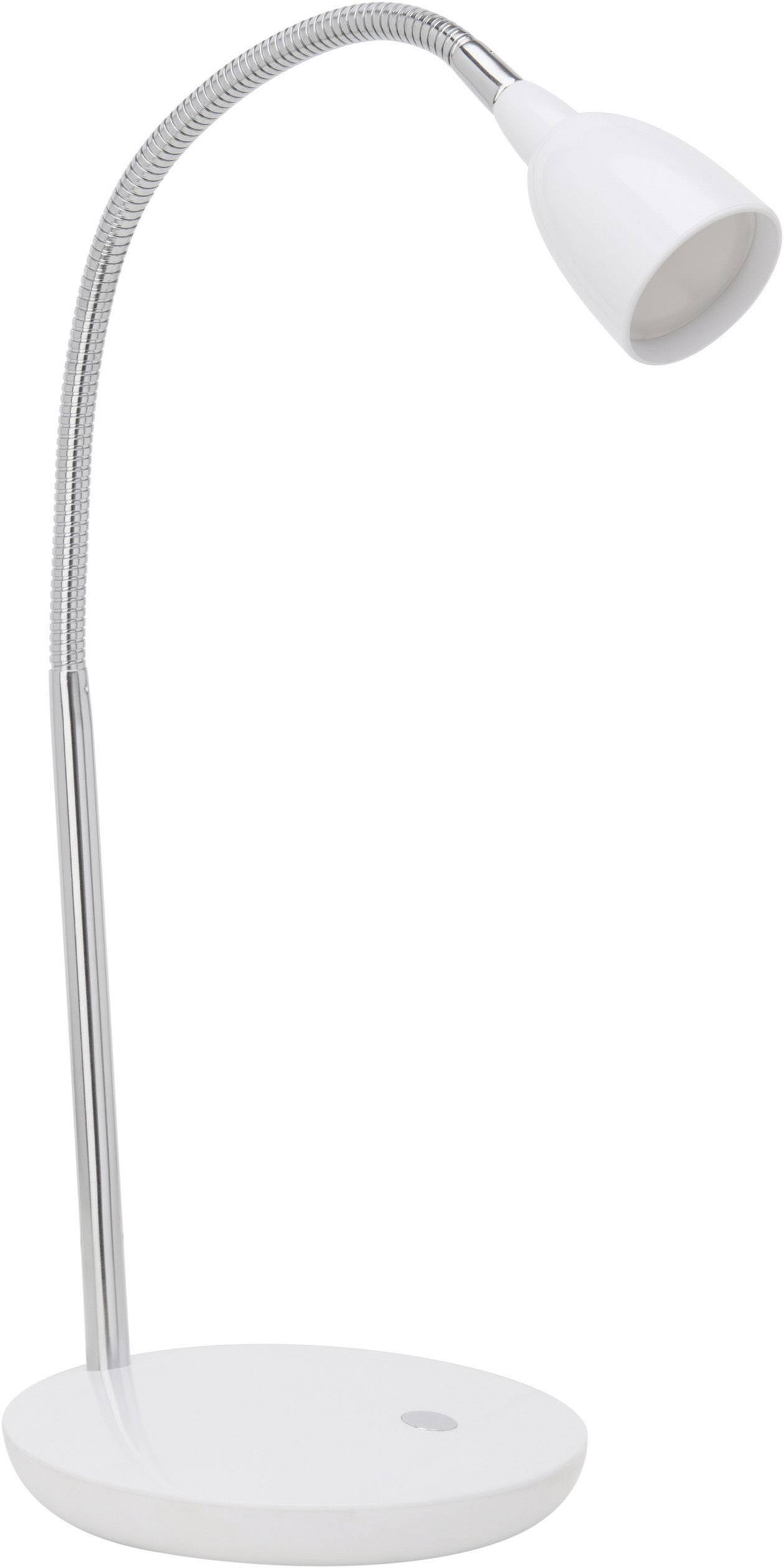 'Flexible Schreibtischlampe mit verstellbarem Hals und weißem Lampenschirm, geeignet für zielgerichtetes Lesen oder Arbeiten.'