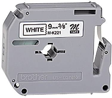 Kassette mit weißem 9mm Beschriftungsband, Modell M-K221 von Brother, für Drucker.