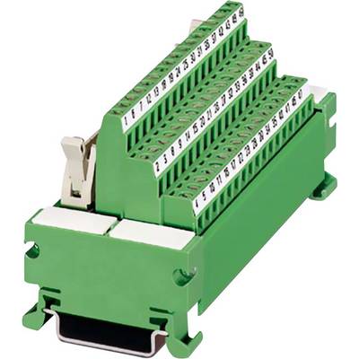 Grüner elektrischer Steckverbinder mit mehreren nummerierten Anschlüssen auf drei Ebenen.