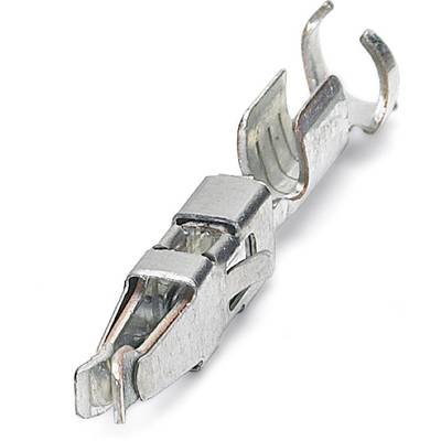 Eine silberne Metallklemme mit zwei gebogenen Haken auf einer Seite, verwendet zur Befestigung in elektrischen Verbindungen.