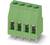 Grüner, dreipoliger Steckverbinder mit Steckpins an der Unterseite, geeignet für elektrische Verbindungen auf Leiterplatten.