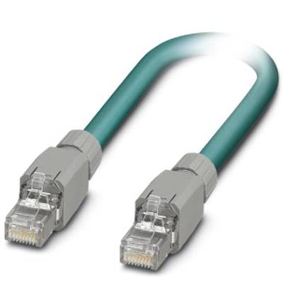 Ein blaues Ethernet-Kabel mit zwei RJ45-Steckern, verwendet zur Netzwerkverbindung von Computern oder Geräten, auf weißem Hintergrund.