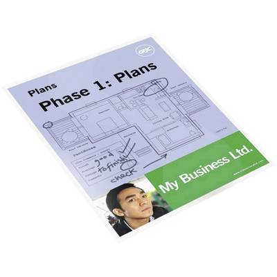 Bauplan mit der Aufschrift 'Phase 1: Plans', ein Porträtfoto einer Person und dem Unternehmenslogo 'My Business Ltd.' in grün.
