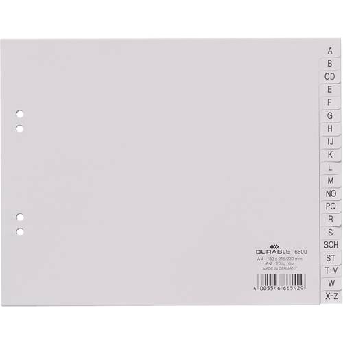 Durable 6500 Register DIN A4 A-Z Polypropylen Grau 20 Registerblätter geprägte Taben 650010