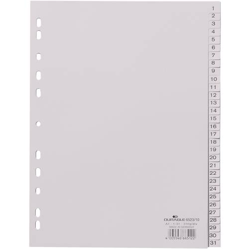 Thumbnail - Durable 6523 Register DIN A4 1-31 Polypropylen Grau 31 Registerblätter geprägte Taben 652310
