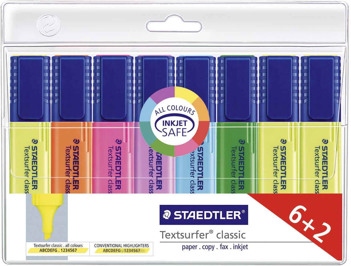 STAEDTLER Textmarker \"Textsurfer classic\", 6 + 2 GRATIS Strichstärke: 1,0 - 5,0 mm, Keilspitze, lich