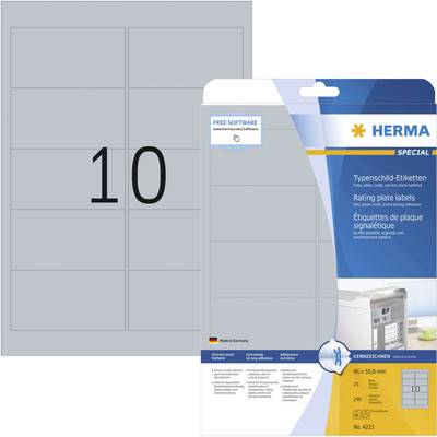 Herma 4223 Typenschild-Etiketten 96 x 50.8 mm Polyester-Folie Silber 250 St. Permanent haftend Laserdrucker, Kopierer, H