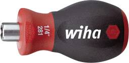 Schraubendrehergriff mit der Aufschrift 'wiha', rot-schwarz, rutschfeste Oberfläche, geeignet für Bits mit 1/4-Zoll-Anschluss.