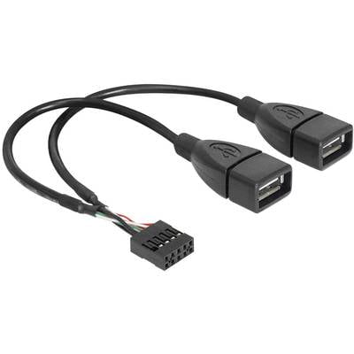 Delock USB-Kabel USB 2.0 Pfostenstecker 8pol., USB-A Buchse 0.20 m Schwarz UL-zertifiziert 83292