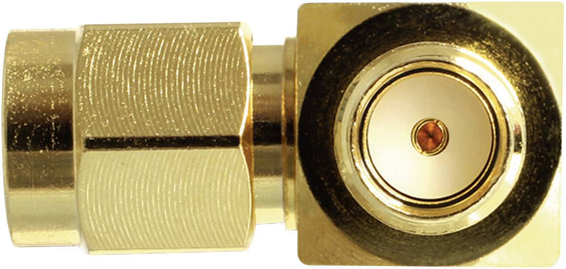 'Goldfarbener koaxialer Antennenstecker, SMA-Buchse, Nahaufnahme der Verbindungs- und Schraubfläche.'