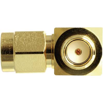 'Goldfarbener koaxialer Antennenstecker, SMA-Buchse, Nahaufnahme der Verbindungs- und Schraubfläche.'