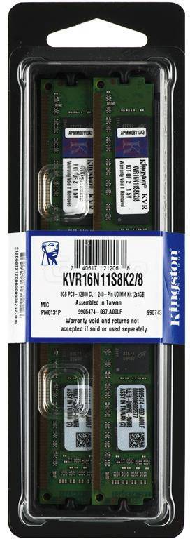 Kingston ValueRAM - DDR3 - kit - 8 GB: 2 x 4 GB - DIMM 240-PIN - 1600 MHz / PC3-12800-0