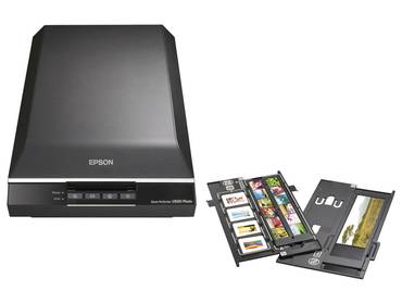Flachbett Scanner von Epson für Dokumente, Fotos, Dias und Negative. Das Modell Perfection V600 Photo bietet eine hohe optische Auflösung von 6400 x 9600 dpi.