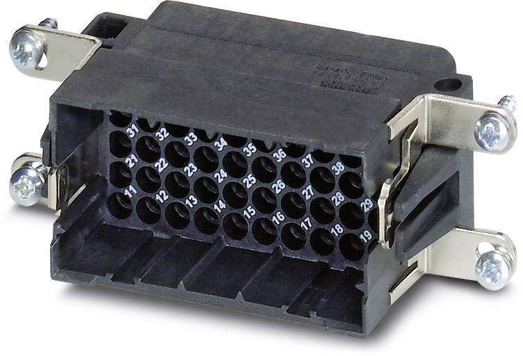 Schwarzer 36-poliger Steckverbinder mit Metallklammern und Schrauben zur elektrischen Verbindung von Kabeln in technischen Anwendungen.