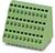 Grüner Steckverbinder mit mehreren Anschlussklemmen in einem diagonalen Design, geeignet für die sichere Verdrahtung von elektronischen Komponenten.