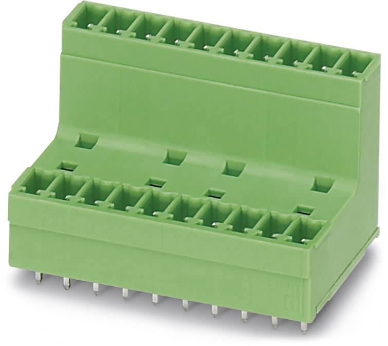 Grüner Steckverbinder mit zwei Reihen von Anschlüssen, geeignet für industrielle Anwendungen und die Verbindung von elektronischen Komponenten.