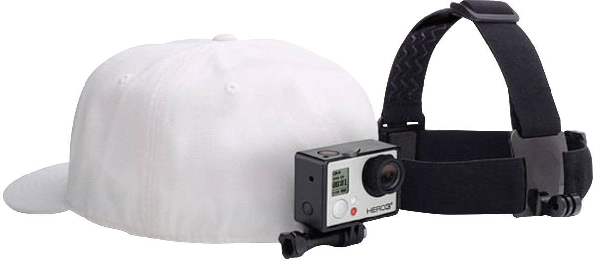Weißer Mützenadapter mit montierter kleiner Kamera und schwarzem Kopfband. Ideal für freihändige Videoaufnahmen.