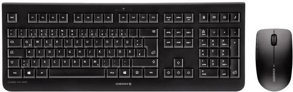CHERRY DW 3000 Funk Tastatur, Maus-Set Taschenrechnerfunktion, Hotkey Funktion, Maustasten, mit numerischer Tastatur, Geräuscharme Tasten Deutsch, QWERTZ Schwarz