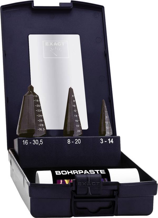 Exact 1605209 Blechschälbohrersatz 3-30mm HSS plus6 HSS Schälbohrer-Set 3teilig TiAIN 3-Flächenschaft 1 Set