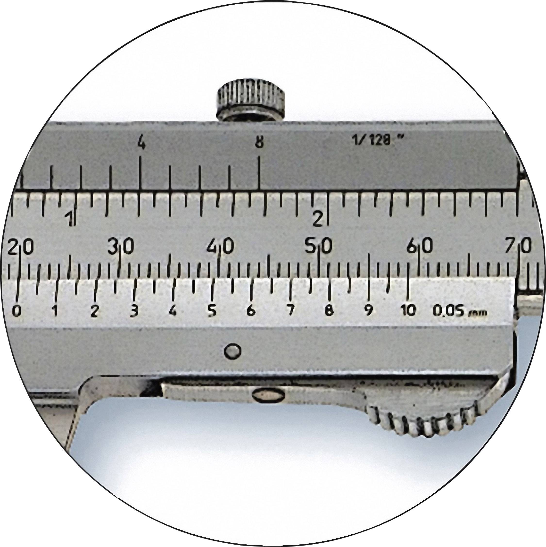 Nahaufnahme eines Messschiebers mit ablesbarer Skala; zeigt präzise Messungen in Millimetern.