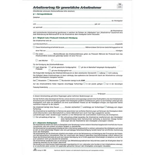 RNK Arbeitsvertrag 502 gewerblich DIN A4 100x2Blatt