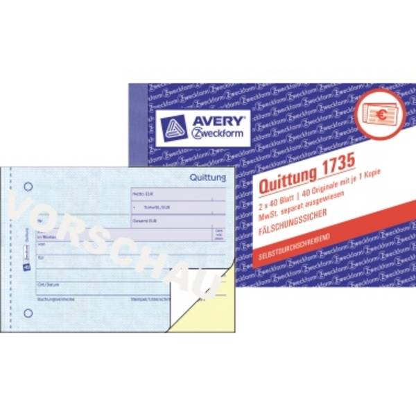 Avery Zweckform Quittung 1735 DIN A6 quer 2x40Blatt