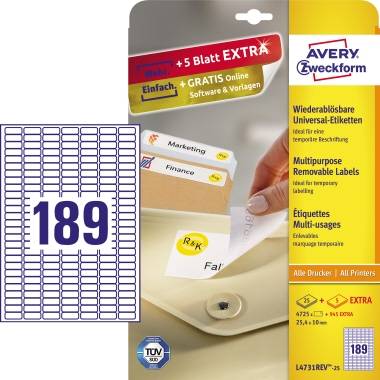 Avery Zweckform Etikett L4731REV-25 25,4x10mm weiß 5.670 St./Pack.-0