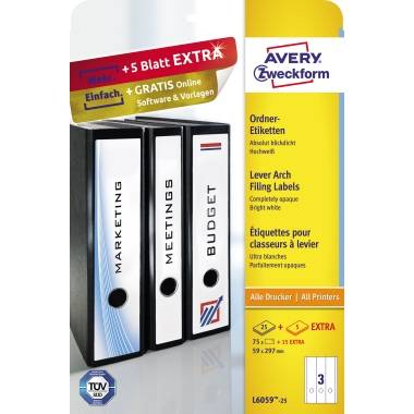 Ordneretikett 59x297mm ws 90 St./Pack.