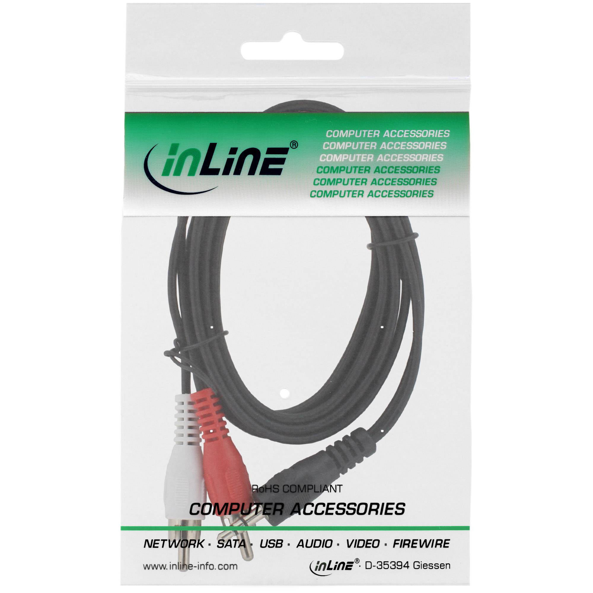InLine® Cinch/Klinke Kabel, 2x Cinch Stecker an 3,5mm Klinke Stecker, 10m-1