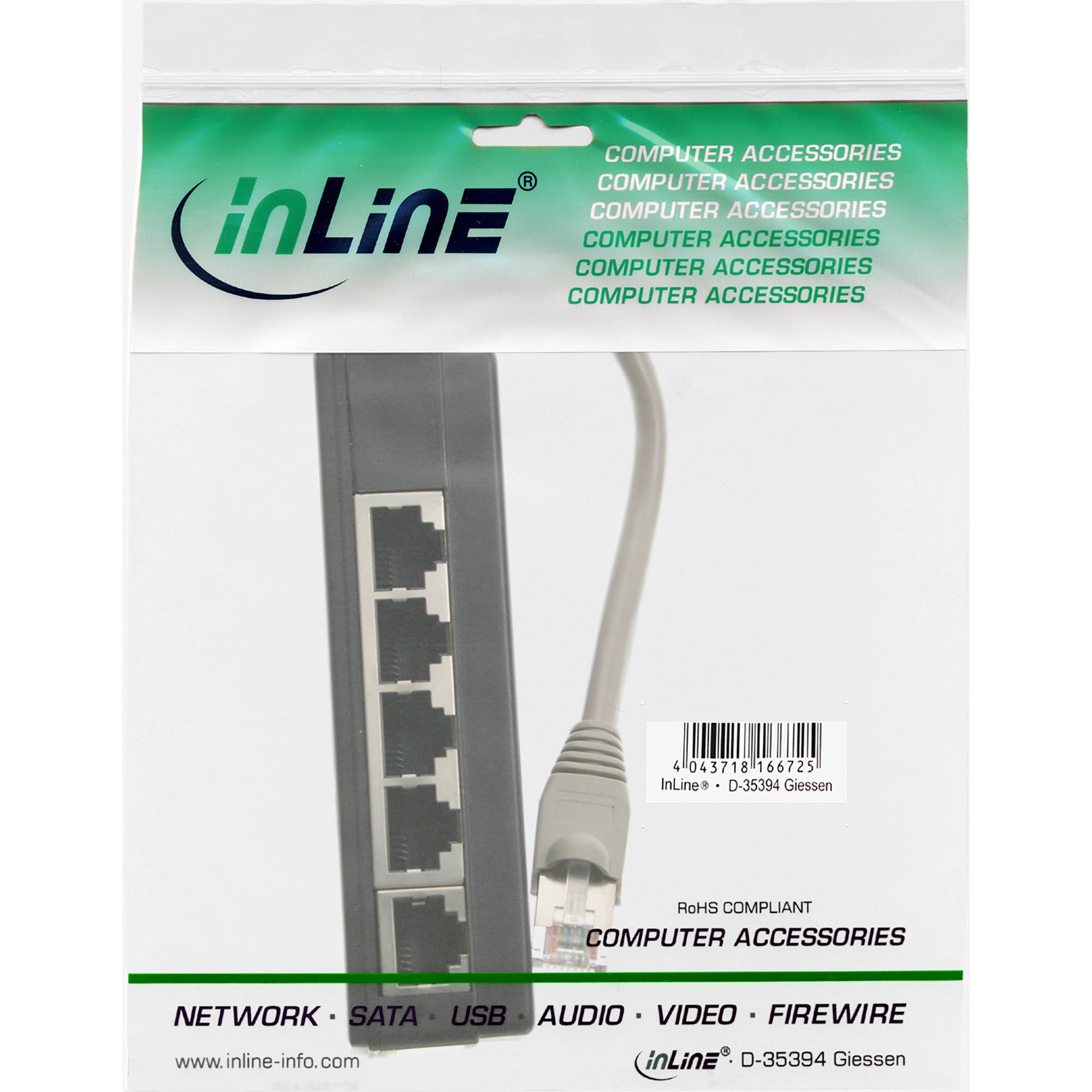 InLine® ISDN Verteiler, 5x RJ45 Buchse, 15cm Kabel, mit Endwiderständen-1