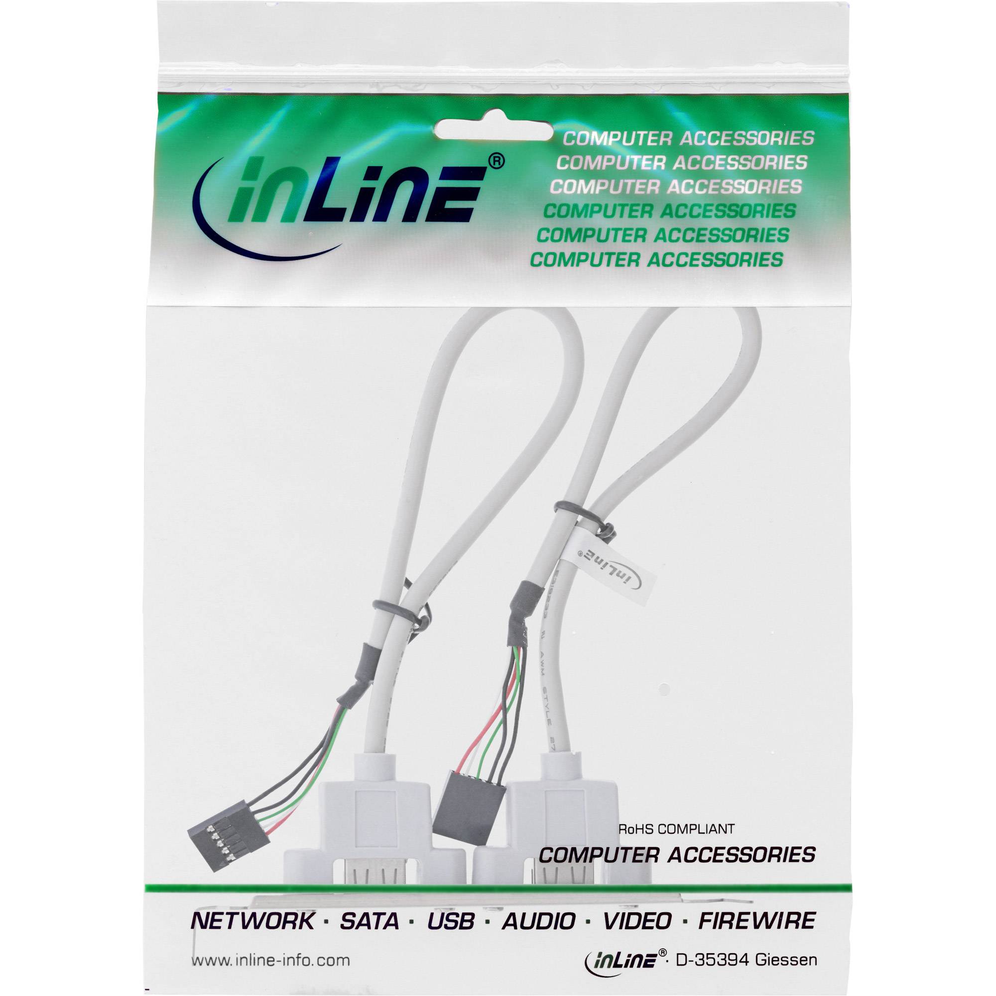 InLine® Slotblech USB 2.0, 2x USB Buchse auf 2x 5pol Pfostenverbinder, 0,3m-1